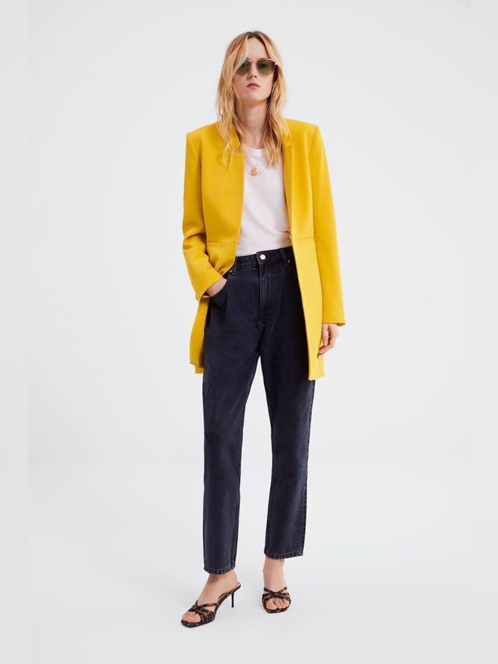Zara Outerwear Inverted Lapel Frock Coat Blazer YELLOW Size Small